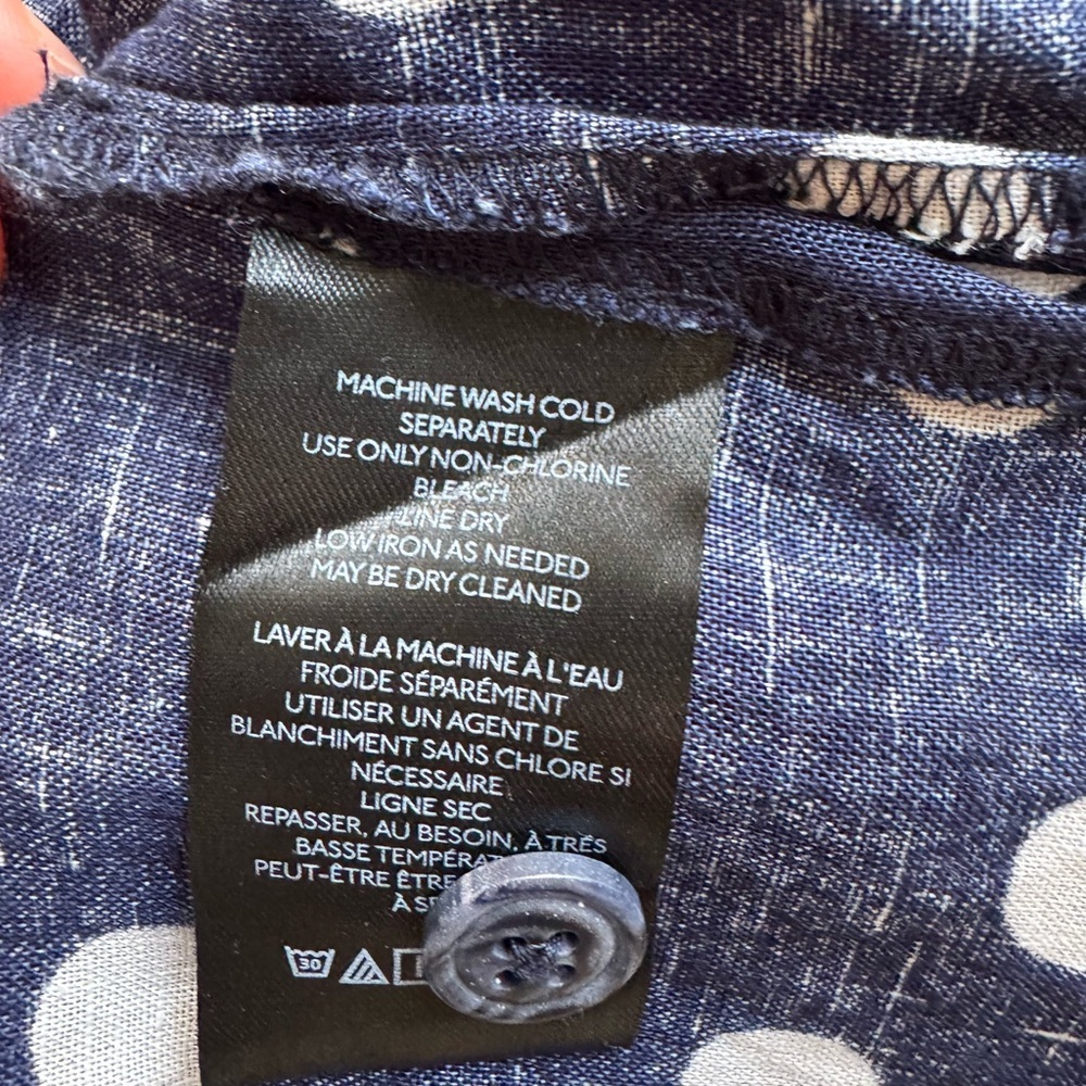 Anthropologie Maeve Women Buttondown Surf Linen Navy Dot Shirt Top Sz XS - Picture 12 of 13